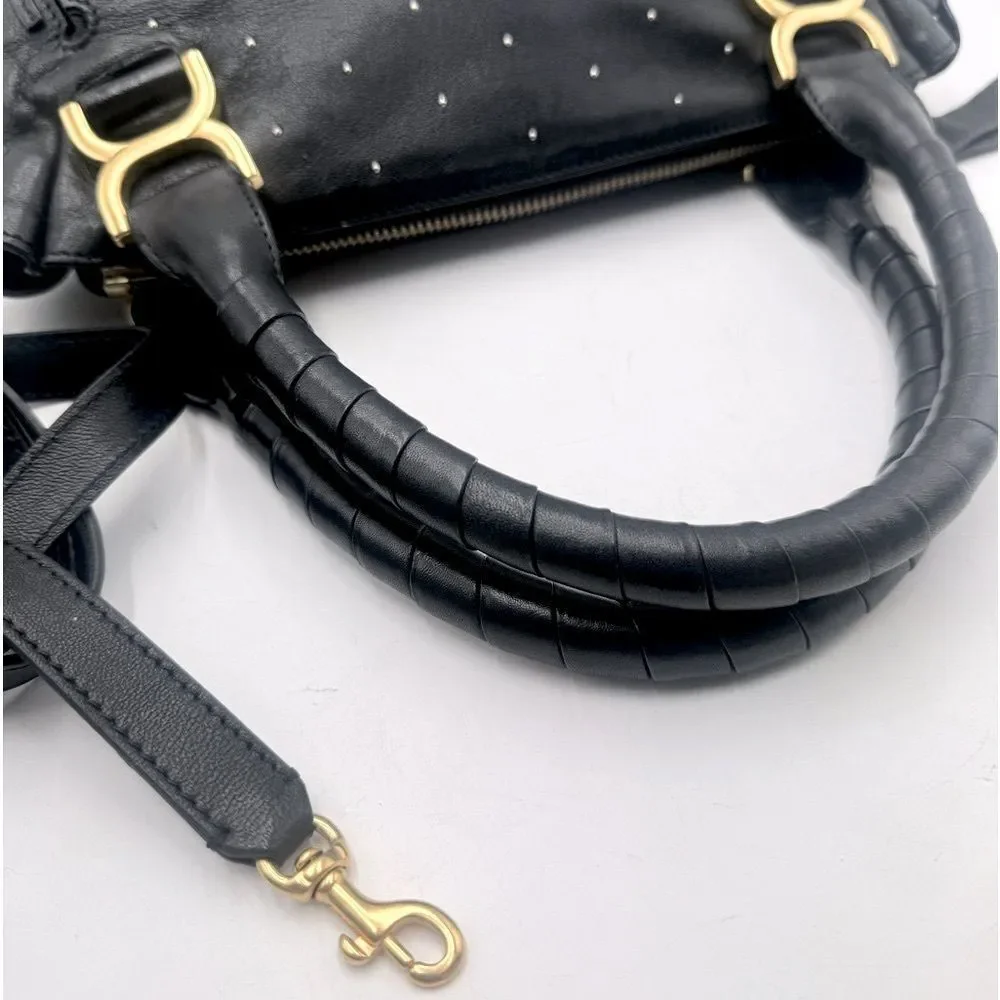 Chloe Medium Black Leather Studded Marcie Convertible 2way Satchel Ltd Edition